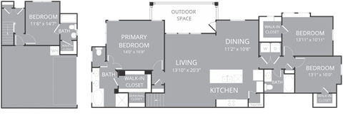 Floor plan for 4 beds, 3 baths, 1917 sqft